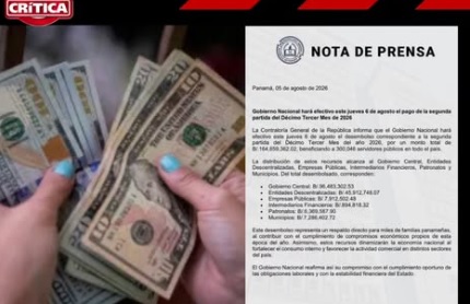 Gobierno de Panamá pagará B/.164.8 millones del Décimo Tercer Mes